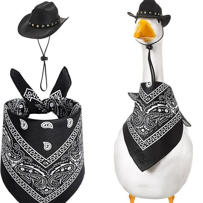 KFX-0390845 Monochrome Denim Cowboy Hat and Drool Towel Set for All Seasons