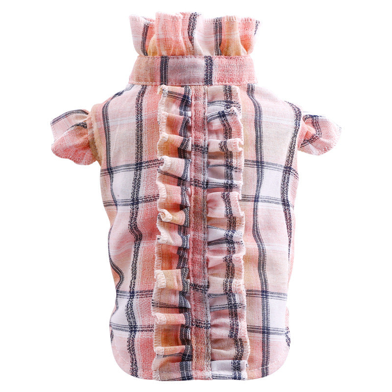 KFX-0390845 Summer Casual Pet Shirt for Cats - Checkered with Wood Ear Design in Multiple Colors