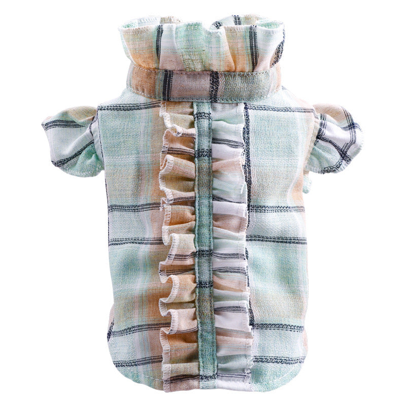 KFX-0390845 Summer Casual Pet Shirt for Cats - Checkered with Wood Ear Design in Multiple Colors