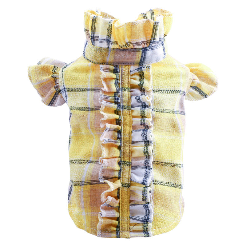 KFX-0390845 Summer Casual Pet Shirt for Cats - Checkered with Wood Ear Design in Multiple Colors