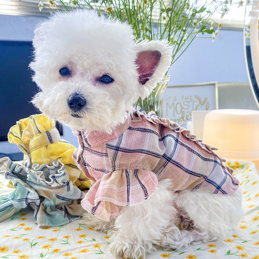 KFX-0390845 Summer Casual Pet Shirt for Cats - Checkered with Wood Ear Design in Multiple Colors