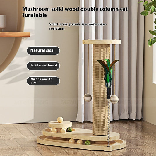 KFX-0391741 Durable Solid Wood Cat Turntable Scratching Post with Various Styles and Heights