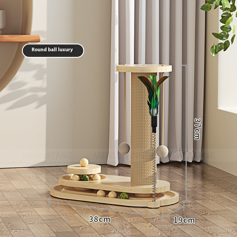KFX-0391741 Durable Solid Wood Cat Turntable Scratching Post with Various Styles and Heights
