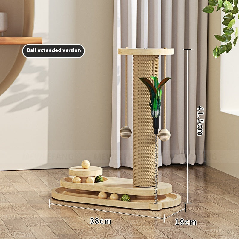KFX-0391741 Durable Solid Wood Cat Turntable Scratching Post with Various Styles and Heights