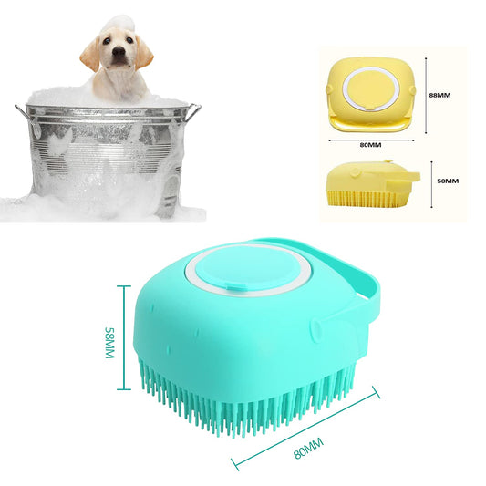 KFX-0395709 Pet Grooming Brush with Soap Dispenser - Gentle Silicone Bristles for Long and Short Hair Pets
