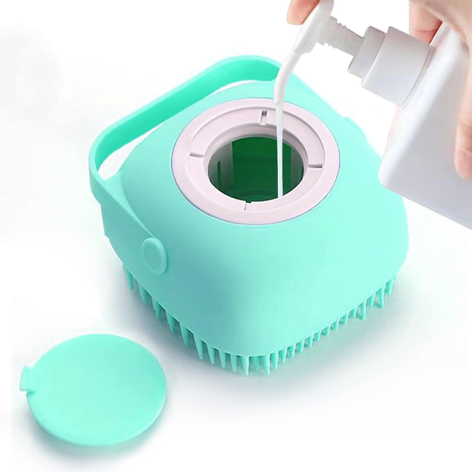 KFX-0395709 Pet Grooming Brush with Soap Dispenser - Gentle Silicone Bristles for Long and Short Hair Pets