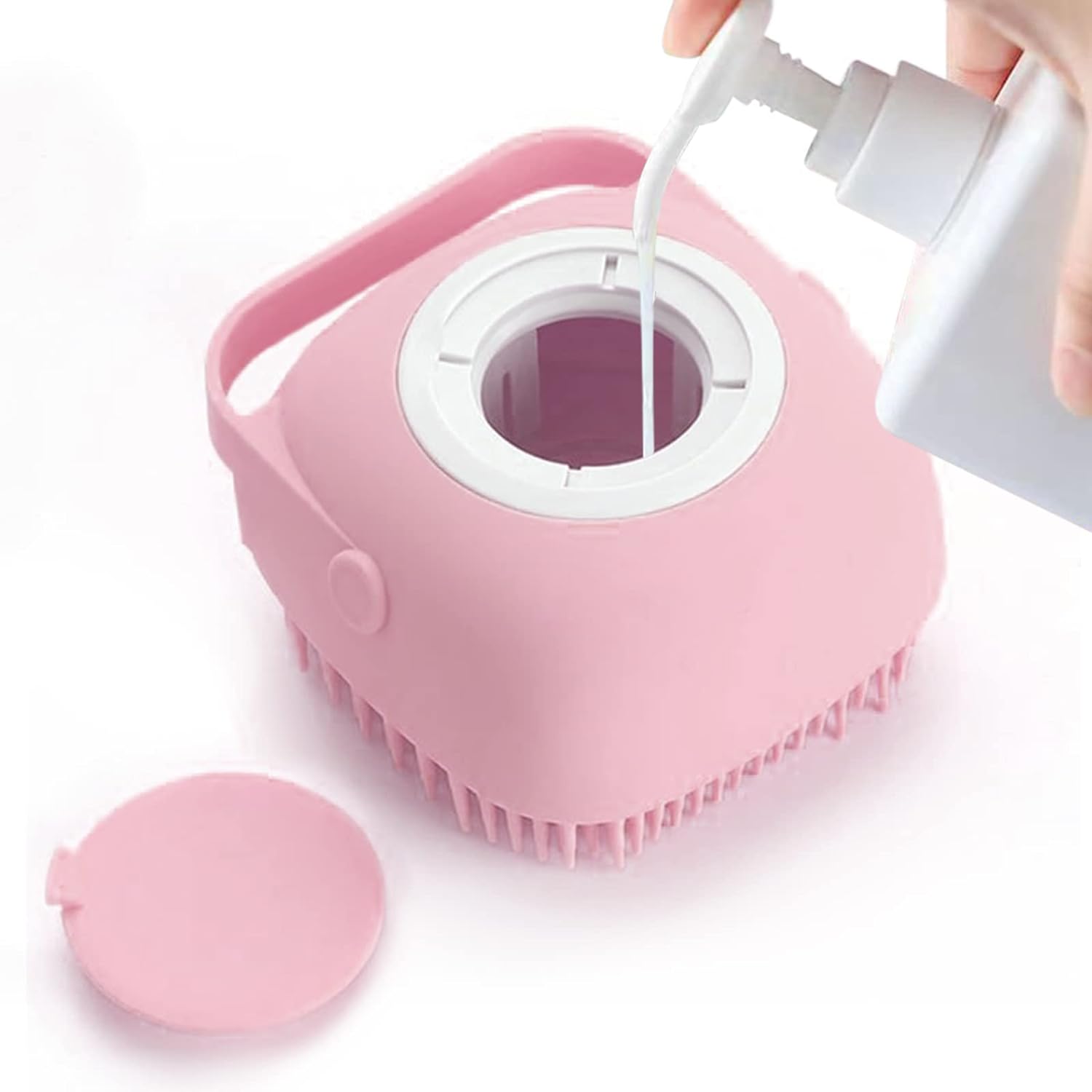 KFX-0395709 Pet Grooming Brush with Soap Dispenser - Gentle Silicone Bristles for Long and Short Hair Pets