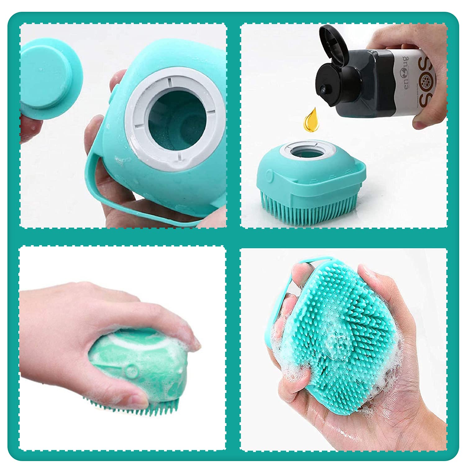 KFX-0395709 Pet Grooming Brush with Soap Dispenser - Gentle Silicone Bristles for Long and Short Hair Pets