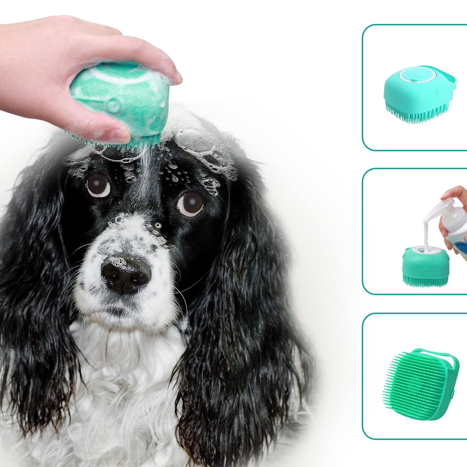 KFX-0395709 Pet Grooming Brush with Soap Dispenser - Gentle Silicone Bristles for Long and Short Hair Pets