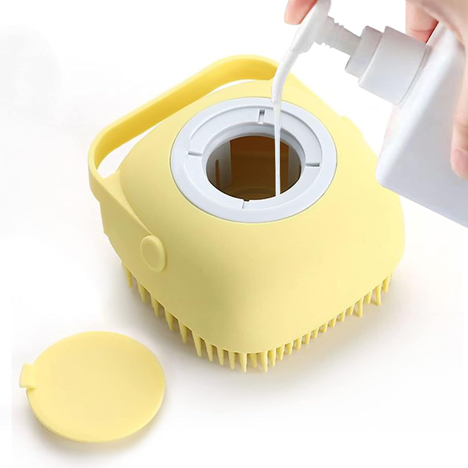 KFX-0395709 Pet Grooming Brush with Soap Dispenser - Gentle Silicone Bristles for Long and Short Hair Pets