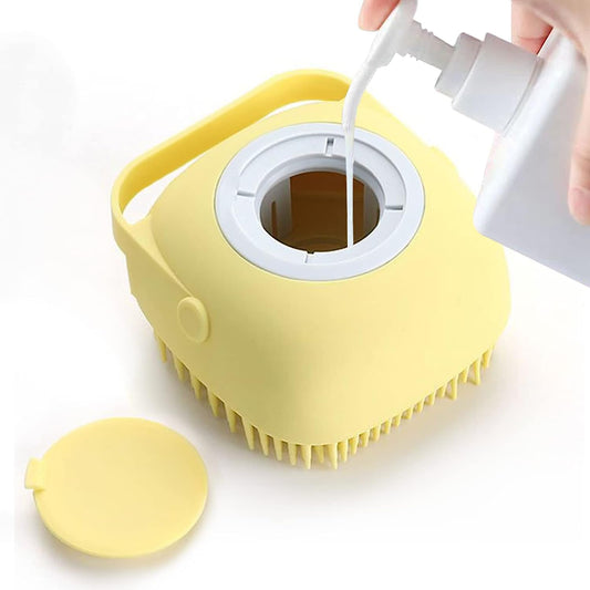 KFX-0395709 Pet Grooming Brush with Soap Dispenser - Gentle Silicone Bristles for Long and Short Hair Pets