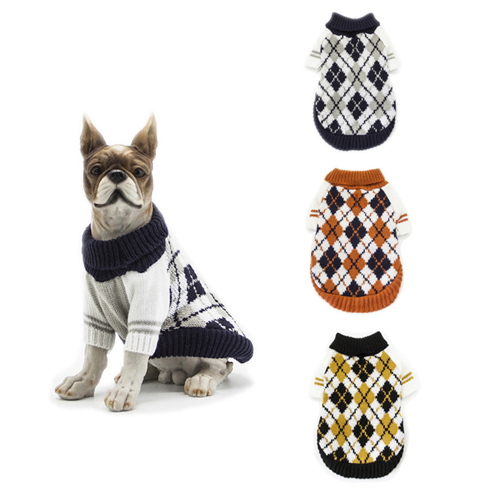 KFX-0396605 Navy Blue and Ginger Yellow Acrylic Sweaters for Pets – Various Sizes Available