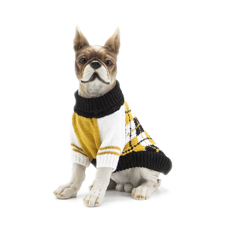 KFX-0396605 Navy Blue and Ginger Yellow Acrylic Sweaters for Pets – Various Sizes Available