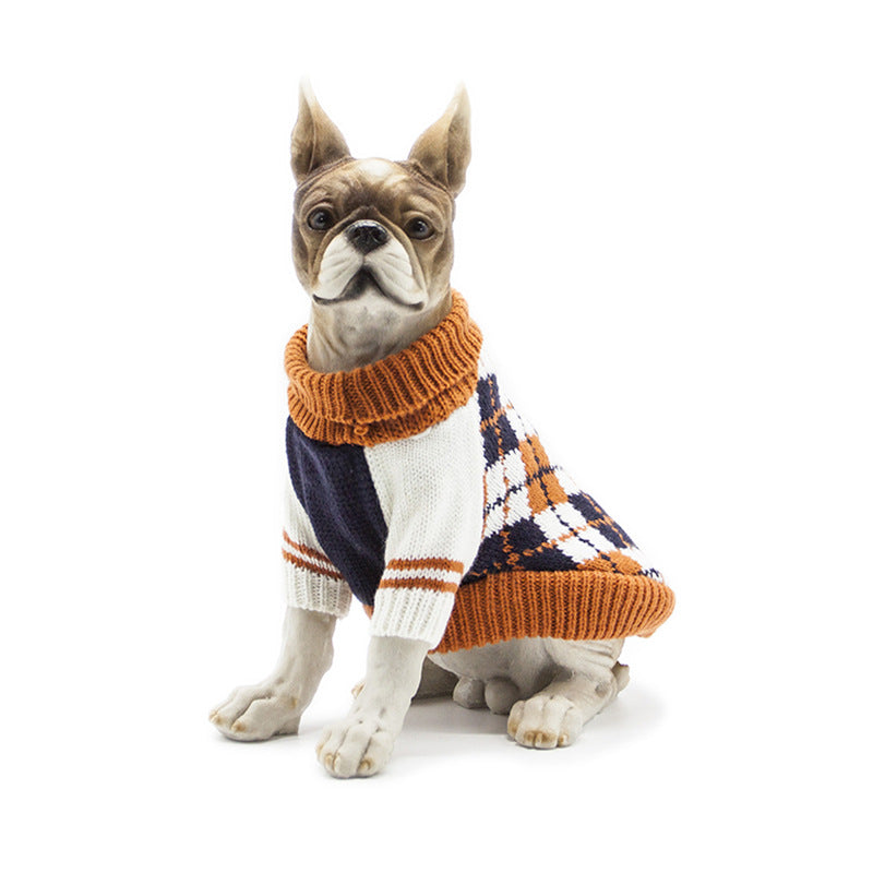 KFX-0396605 Navy Blue and Ginger Yellow Acrylic Sweaters for Pets – Various Sizes Available