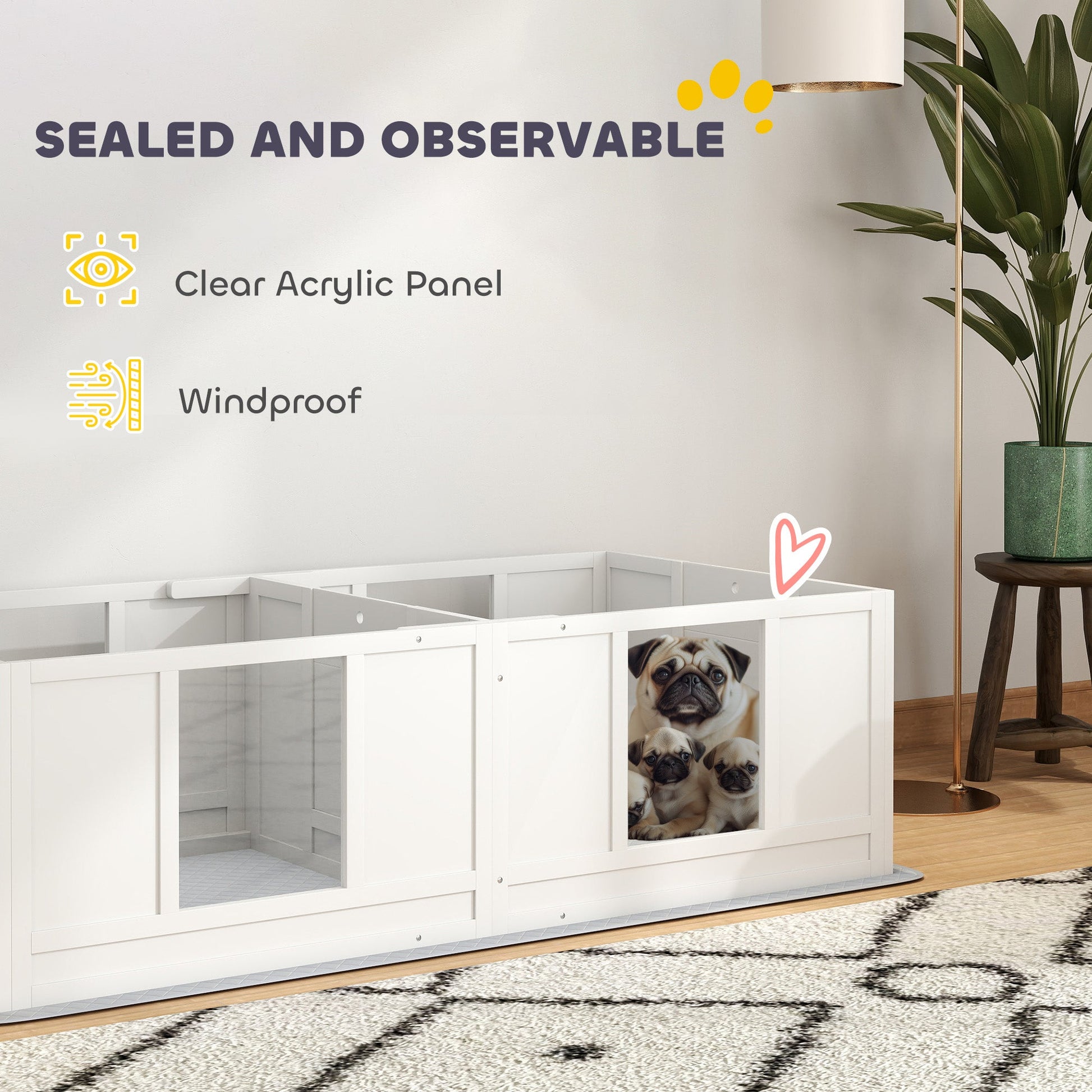 KFX-0399677 Double Room Whelping Box for Small Dogs with Adjustable Entrance and Washable Pad