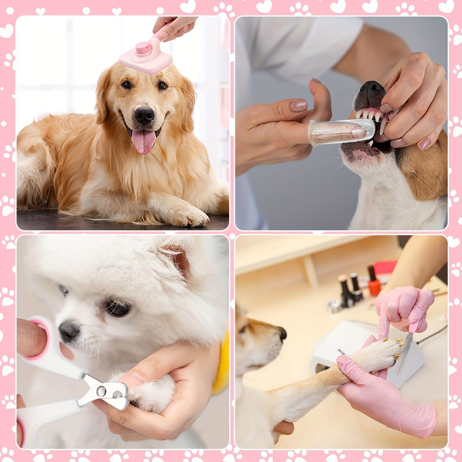 KFX-0399805 8-Piece Self-Cleaning Dog Grooming Tool Set in Pink and Blue