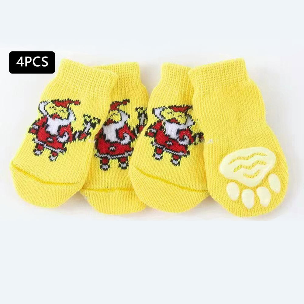 KFX-0400061 Festive Cartoon Pet Socks for Dogs - Santa Claus, Elk, and Snowman Designs
