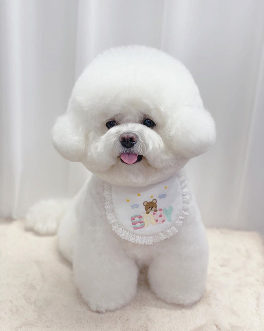KFX-0401597 Cute Bear Embroidery Cotton Saliva Towel Small Bib - White