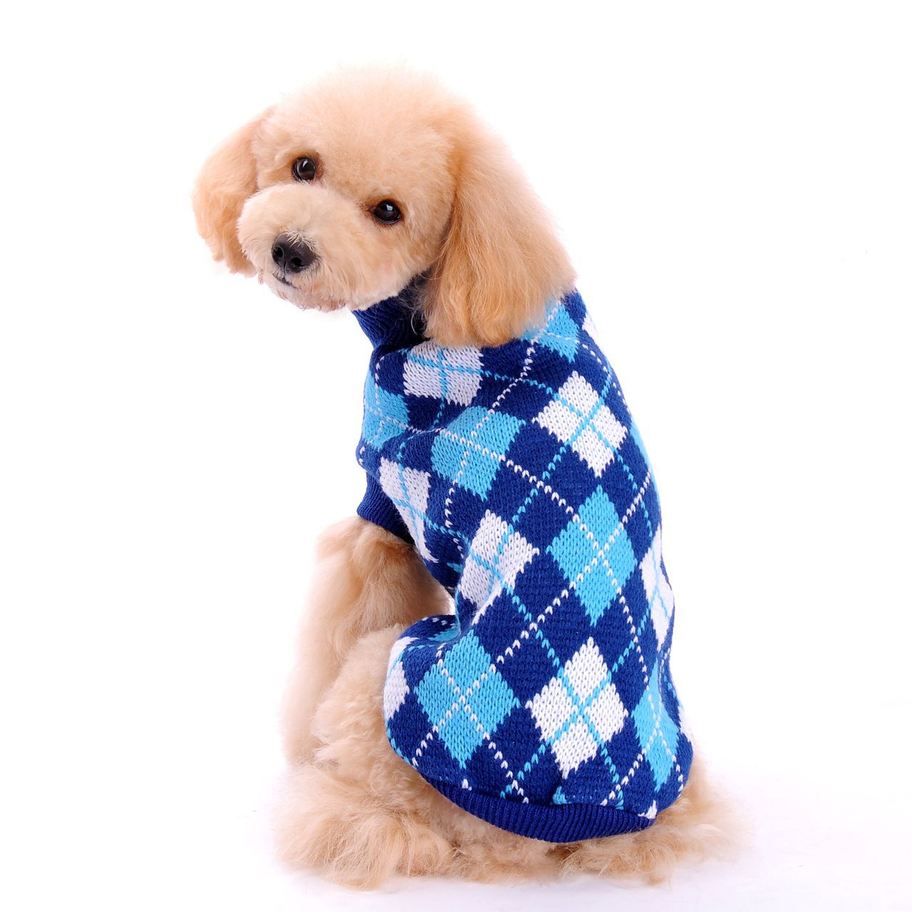 KFX-0401981 Knitted Wool Sweater for Small and Medium Dogs - Autumn/Winter Geometric Diamond Design