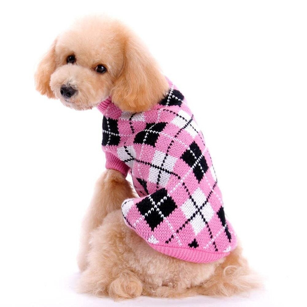 KFX-0401981 Knitted Wool Sweater for Small and Medium Dogs - Autumn/Winter Geometric Diamond Design