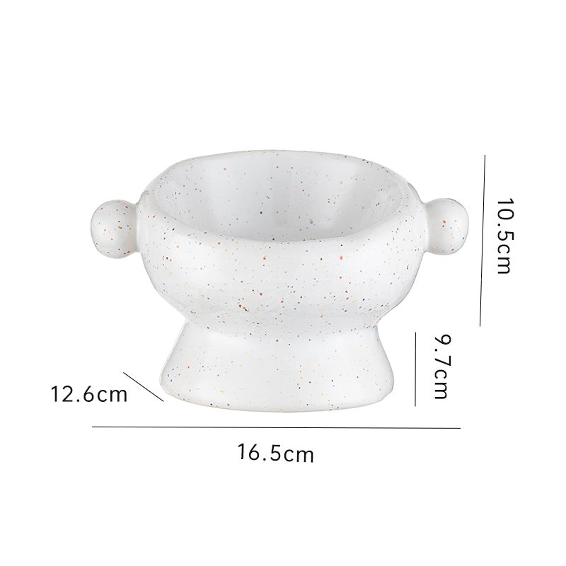 KFX-0404157 Ceramic Anti-Flip Cat Bowl - Flat Mouth Design in Multiple Heights and Colors