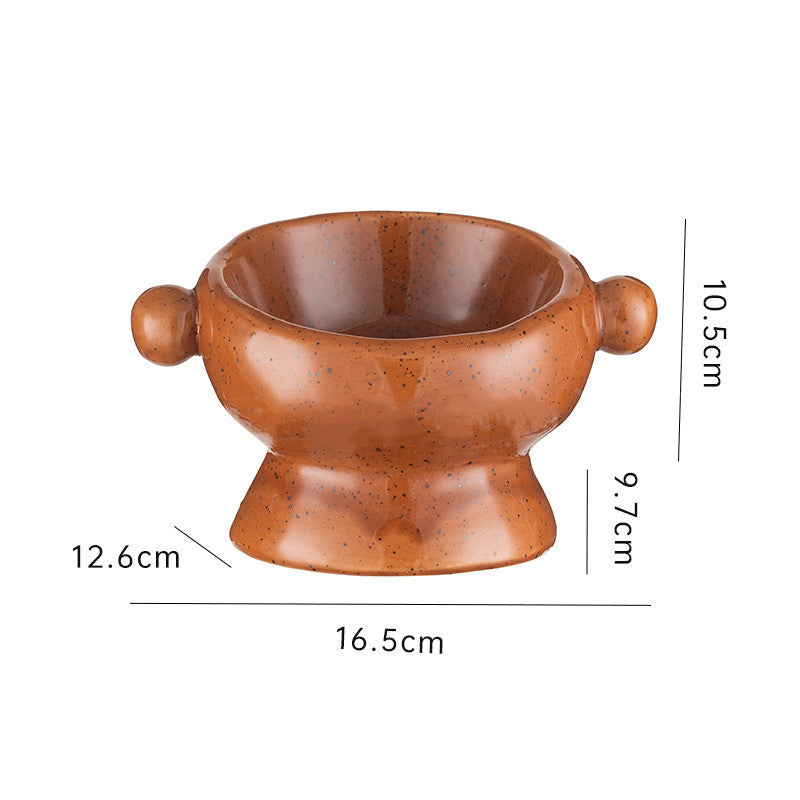 KFX-0404157 Ceramic Anti-Flip Cat Bowl - Flat Mouth Design in Multiple Heights and Colors