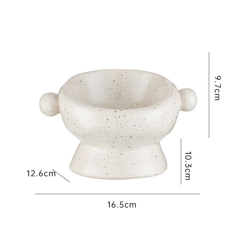 KFX-0404157 Ceramic Anti-Flip Cat Bowl - Flat Mouth Design in Multiple Heights and Colors