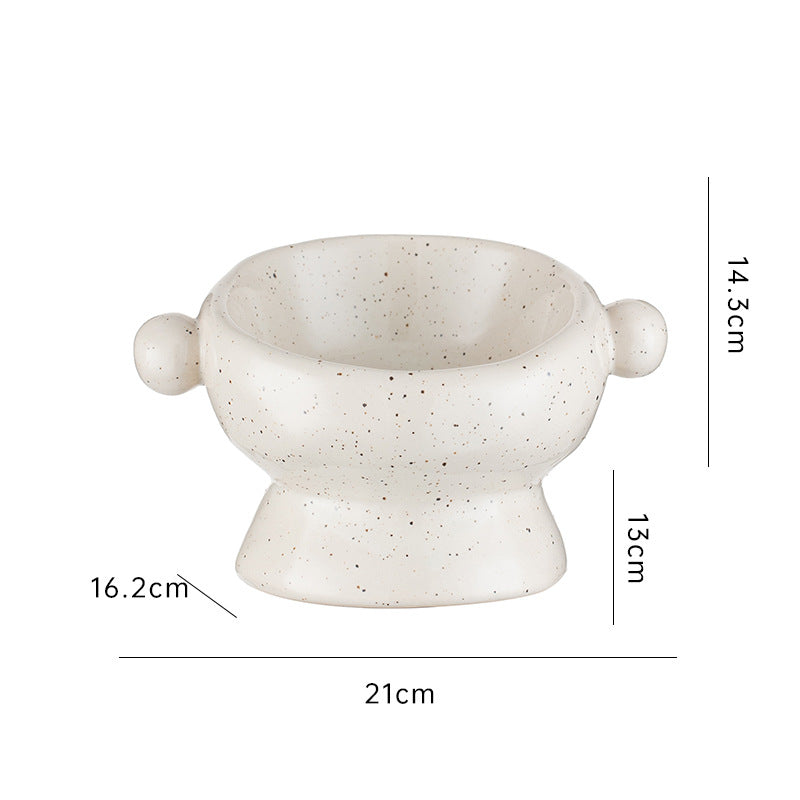 KFX-0404157 Ceramic Anti-Flip Cat Bowl - Flat Mouth Design in Multiple Heights and Colors