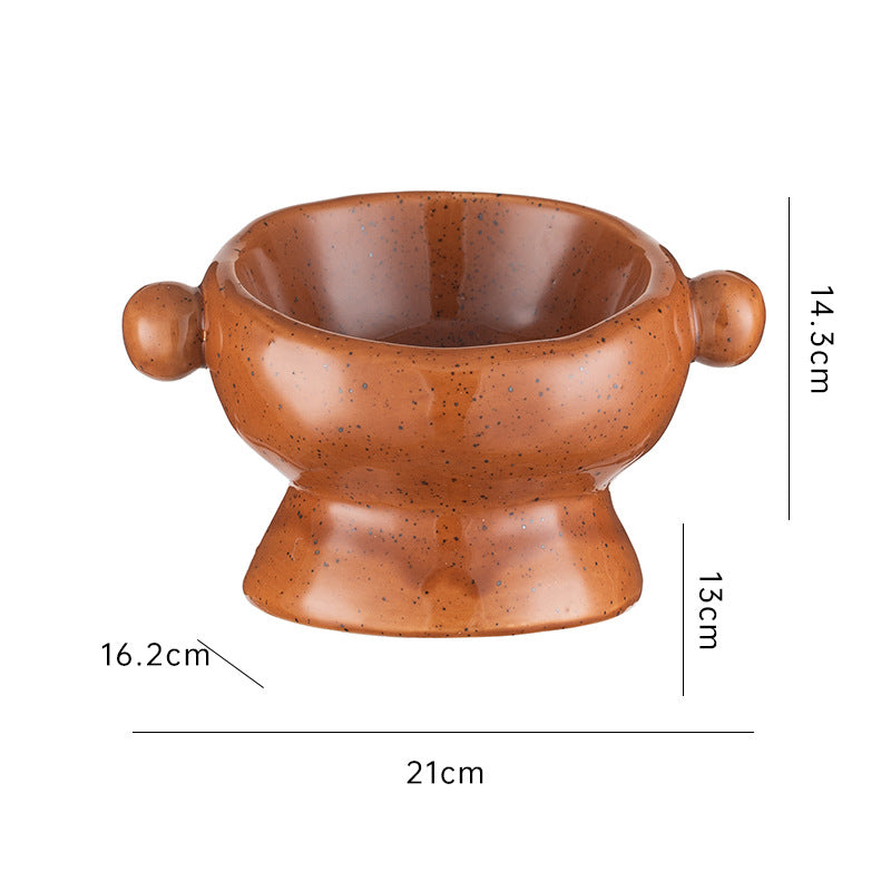 KFX-0404157 Ceramic Anti-Flip Cat Bowl - Flat Mouth Design in Multiple Heights and Colors
