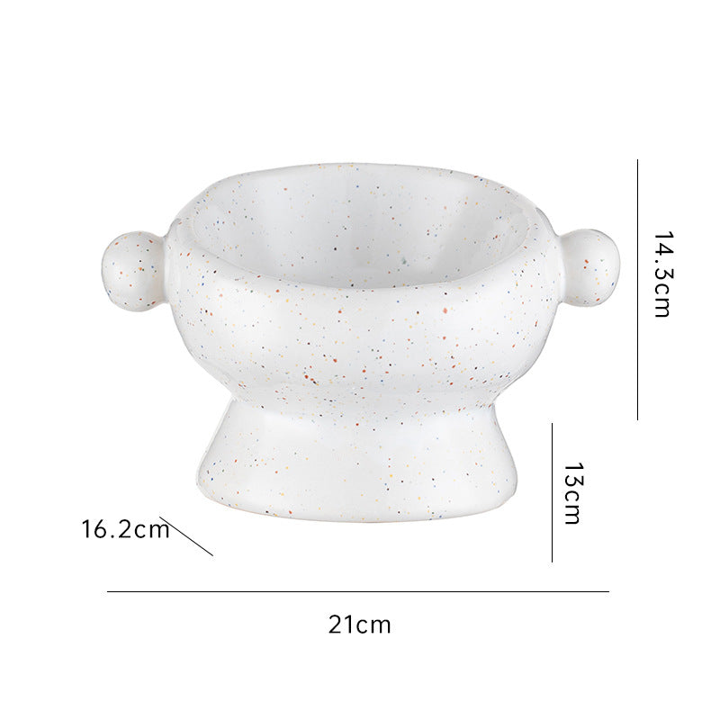 KFX-0404157 Ceramic Anti-Flip Cat Bowl - Flat Mouth Design in Multiple Heights and Colors