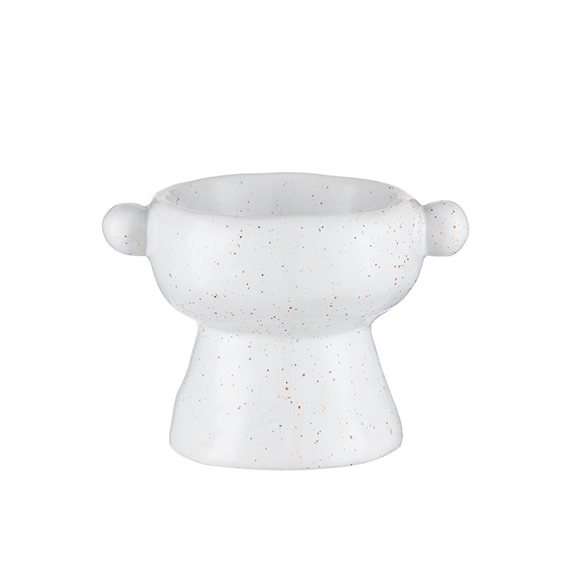 KFX-0404157 Ceramic Anti-Flip Cat Bowl - Flat Mouth Design in Multiple Heights and Colors