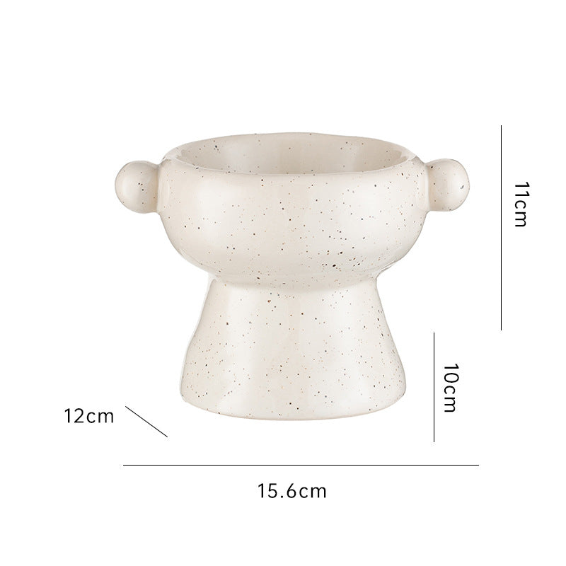 KFX-0404157 Ceramic Anti-Flip Cat Bowl - Flat Mouth Design in Multiple Heights and Colors