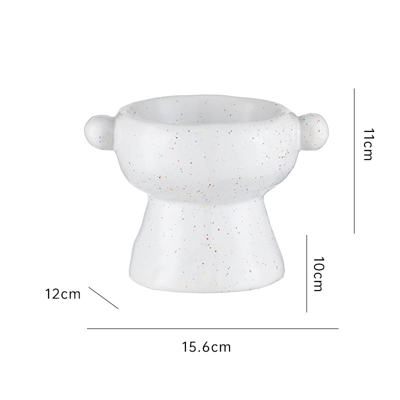 KFX-0404157 Ceramic Anti-Flip Cat Bowl - Flat Mouth Design in Multiple Heights and Colors