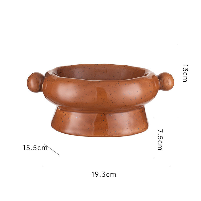 KFX-0404157 Ceramic Anti-Flip Cat Bowl - Flat Mouth Design in Multiple Heights and Colors