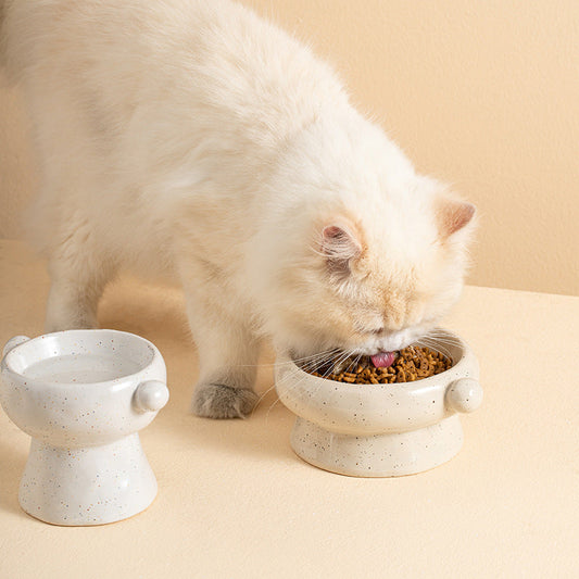 KFX-0404157 Ceramic Anti-Flip Cat Bowl - Flat Mouth Design in Multiple Heights and Colors