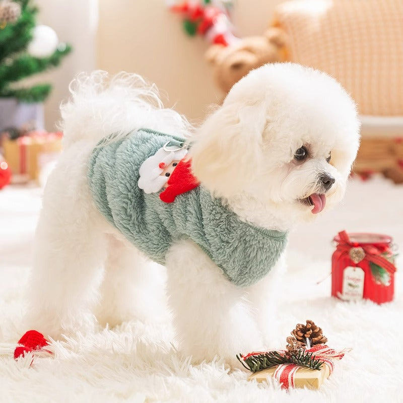 KFX-0404541 Warm Fleece Dog Coat with Santa Design for Small Breeds and Puppies