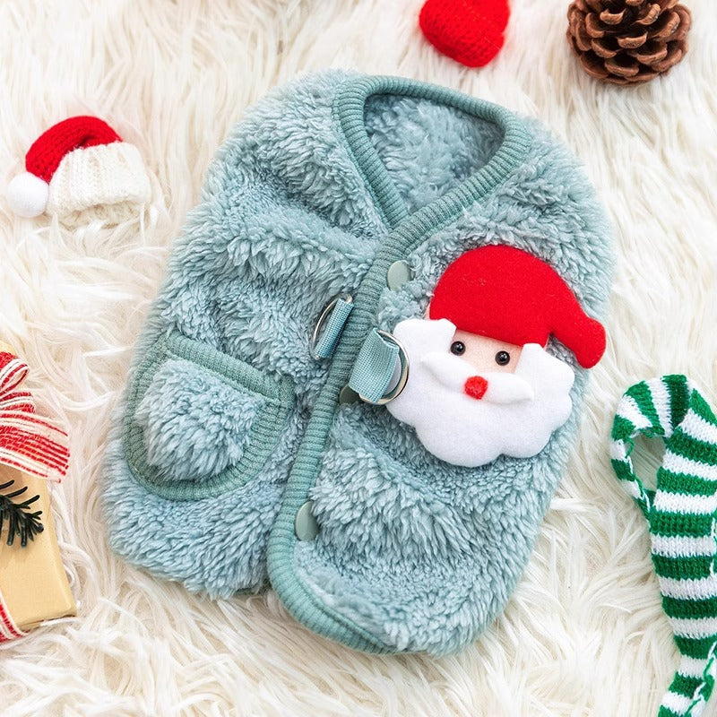 KFX-0404541 Warm Fleece Dog Coat with Santa Design for Small Breeds and Puppies