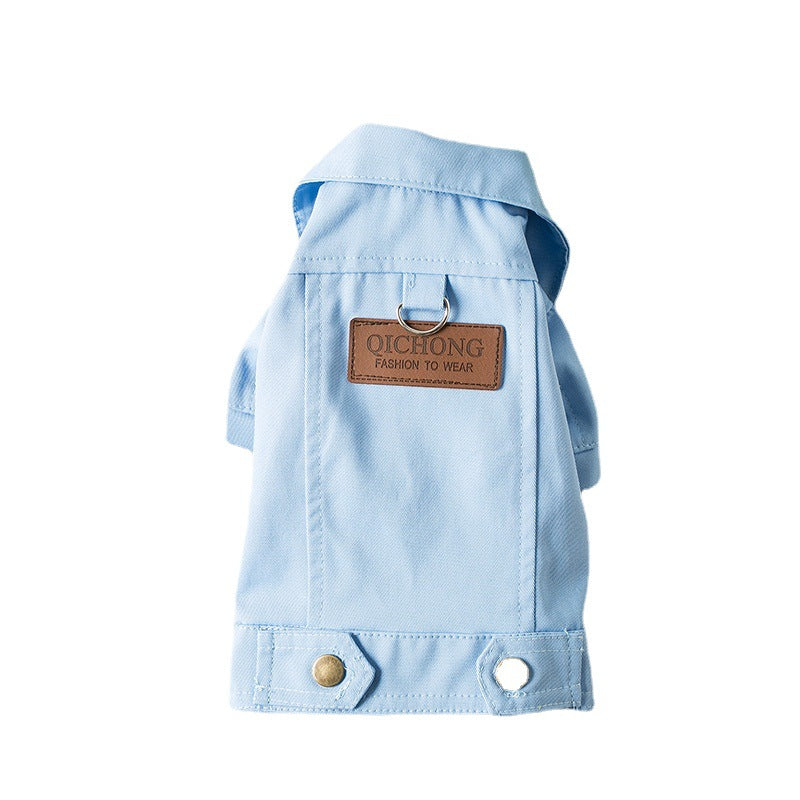 KFX-0408125 Pet Dog Denim Jacket in Green, Light Blue, and Yellow - Fashionable Minimalist Design