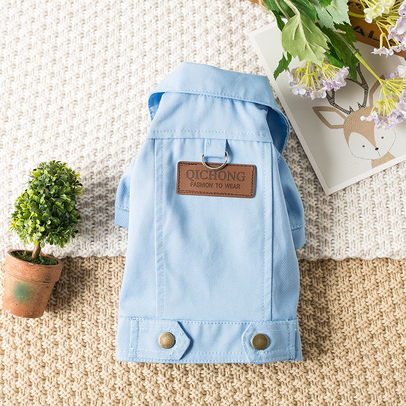 KFX-0408125 Pet Dog Denim Jacket in Green, Light Blue, and Yellow - Fashionable Minimalist Design