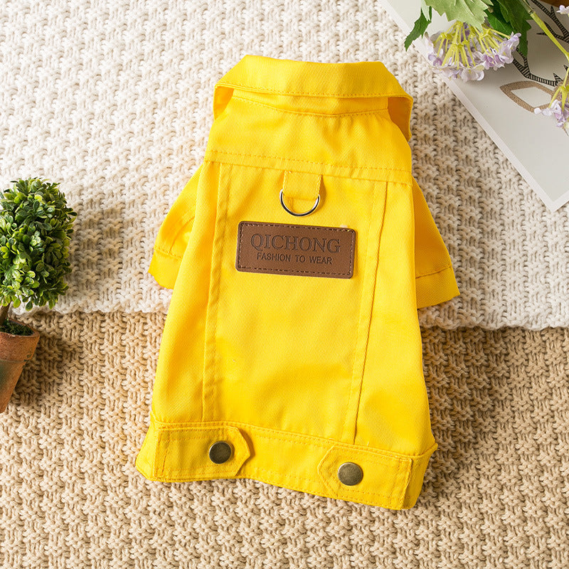 KFX-0408125 Pet Dog Denim Jacket in Green, Light Blue, and Yellow - Fashionable Minimalist Design