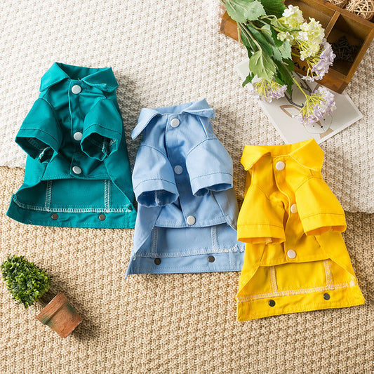 KFX-0408125 Pet Dog Denim Jacket in Green, Light Blue, and Yellow - Fashionable Minimalist Design