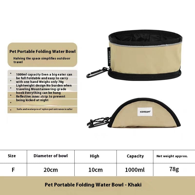 KFX-0409917 Portable Folding Water Bowl for Dogs and Pets - 1000ml Capacity, Waterproof Nylon