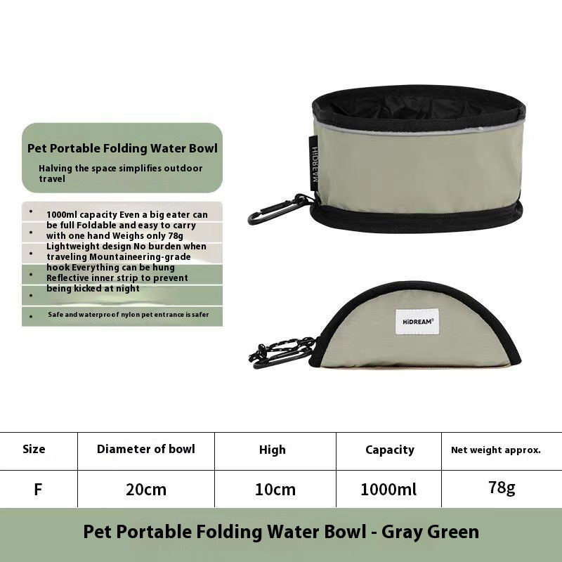 KFX-0409917 Portable Folding Water Bowl for Dogs and Pets - 1000ml Capacity, Waterproof Nylon
