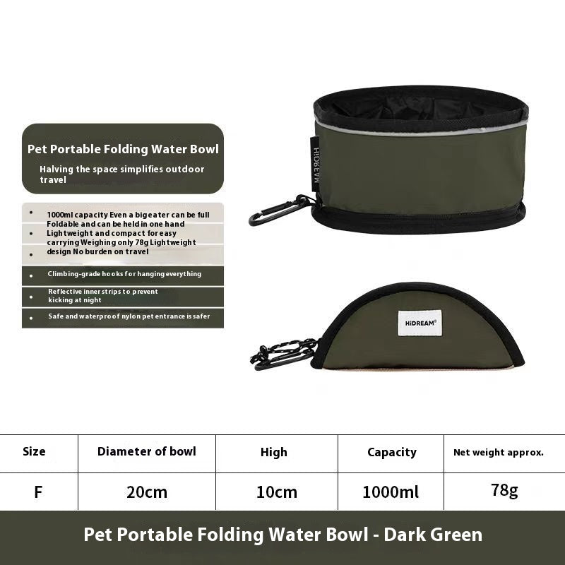 KFX-0409917 Portable Folding Water Bowl for Dogs and Pets - 1000ml Capacity, Waterproof Nylon