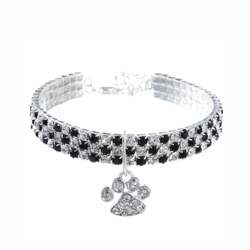 KFX-0411709 Mixed Color Rhinestone Stretch Necklace for Dogs and Cats – Copper with Silver Plating