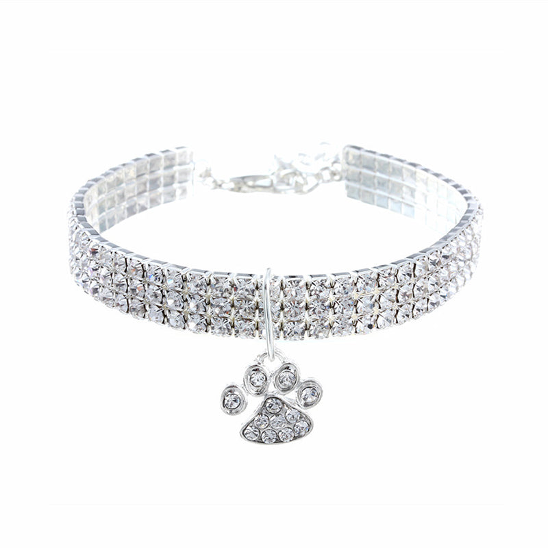 KFX-0411709 Mixed Color Rhinestone Stretch Necklace for Dogs and Cats – Copper with Silver Plating