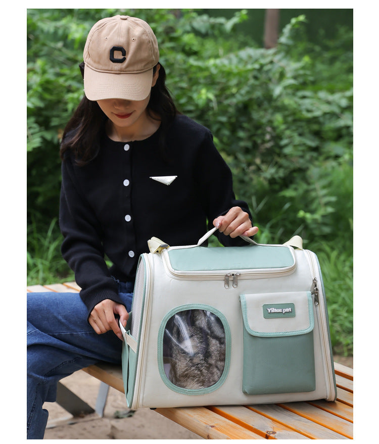 KFX-0411965 Large Capacity Green Oxford Cat Bag - Portable and Lightweight Shoulder Crossbody