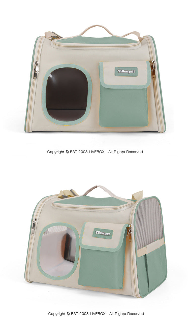 KFX-0411965 Large Capacity Green Oxford Cat Bag - Portable and Lightweight Shoulder Crossbody