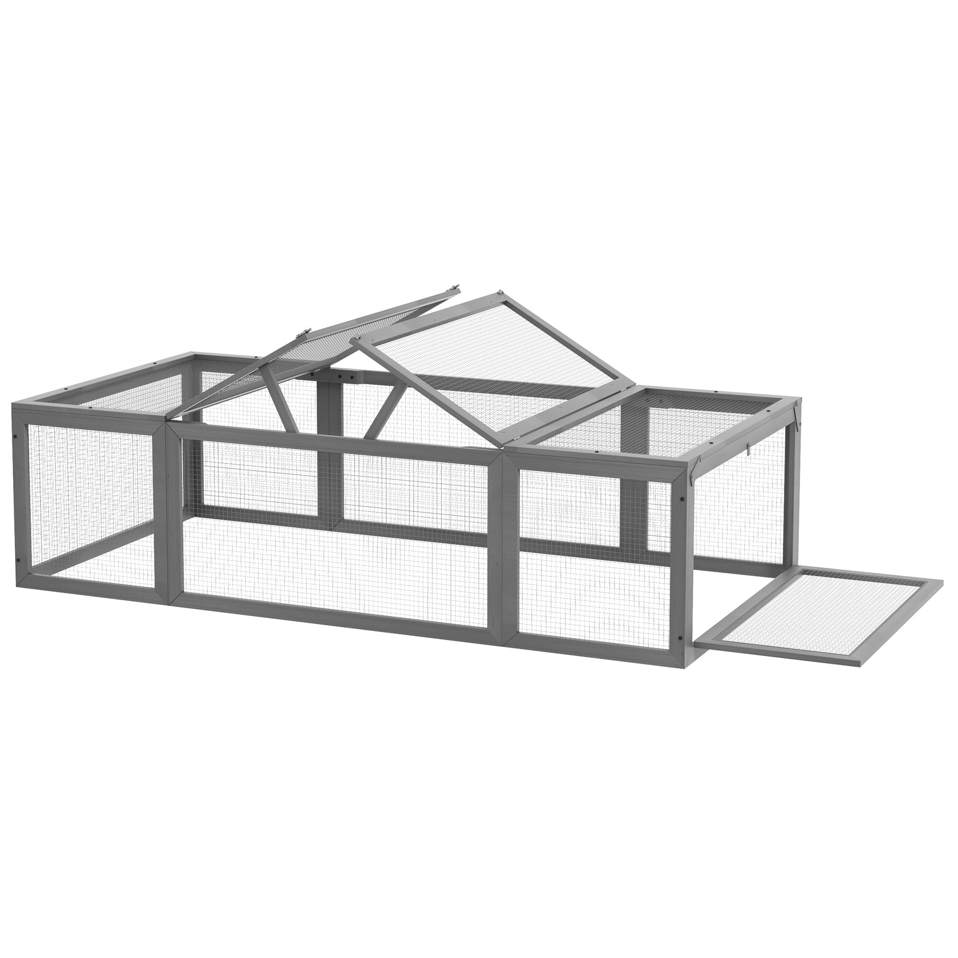 KFX-0413373 Large Gray Wooden Rabbit Hutch with Outdoor Run and Lockable Access Doors for Small Animals