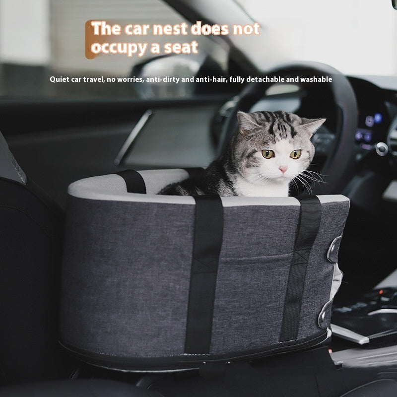 KFX-0414525 Cat Car Safety Seat - Soft Cloth Pet Bed for Cats in Dark Gray and Beige